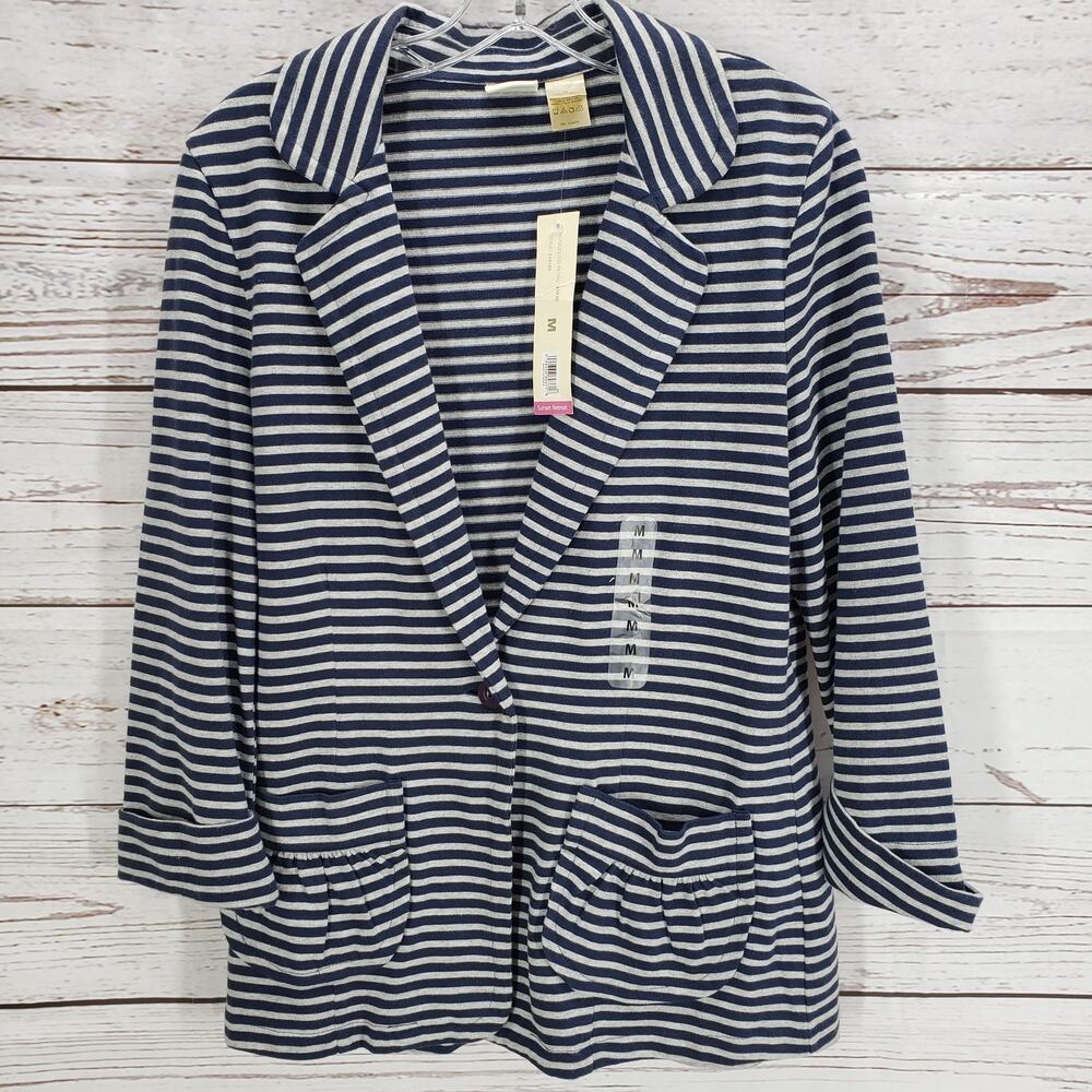 JH Collectibles New Women's Blue Striped Cotton Blazer Jacket Size Medium